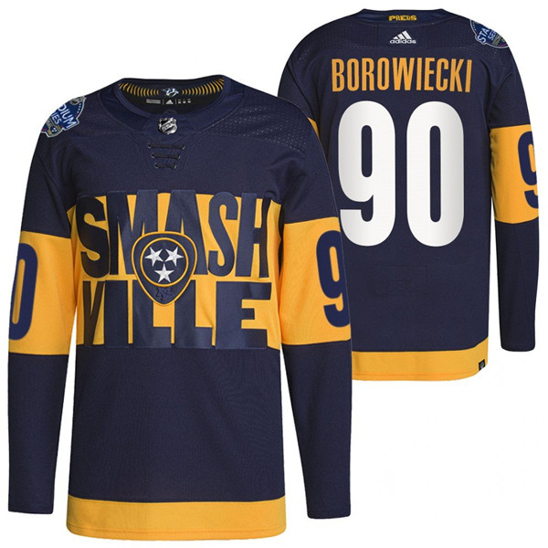 Men's Navy Nashville Predators #90 Mark Borowiecki 2022 Stadium Series Breakaway Player Stitched Jersey